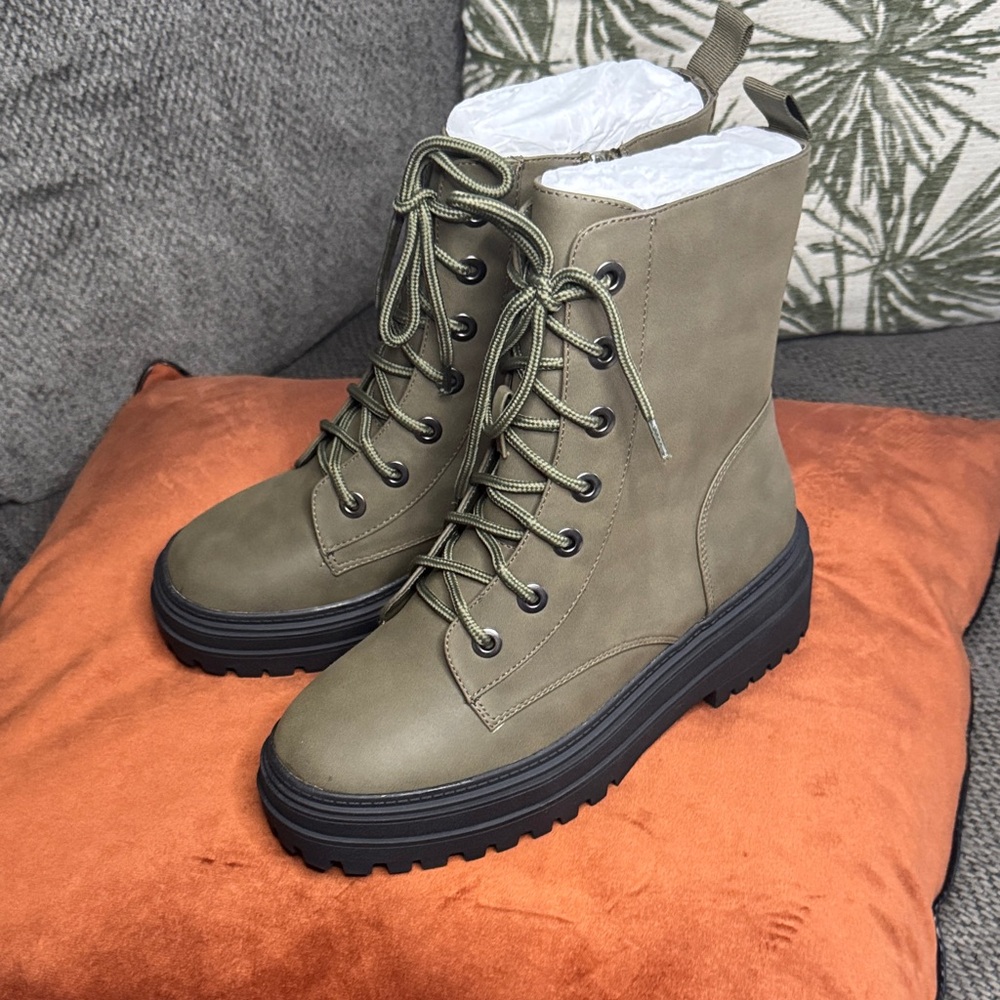 Olive Lace-Up Combat Boots